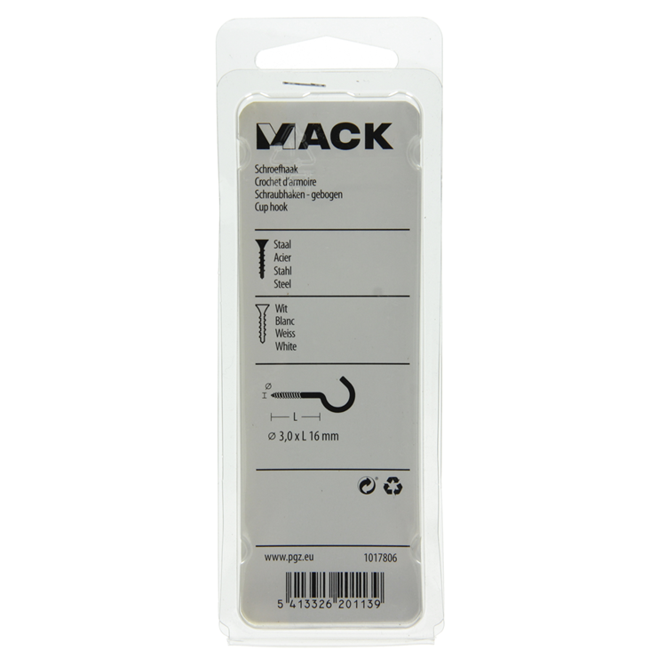 Load image into Gallery viewer, Mack 1017806 - schroefhaak staal wit 7 st 3,0 x 16 mm | 10 stuks