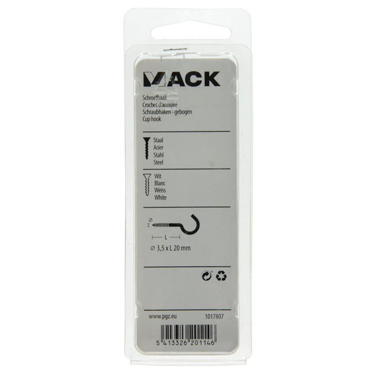 Load image into Gallery viewer, Mack 1017807 - schroefhaak staal wit 5 st 3,5 x 20 mm | 10 stuks