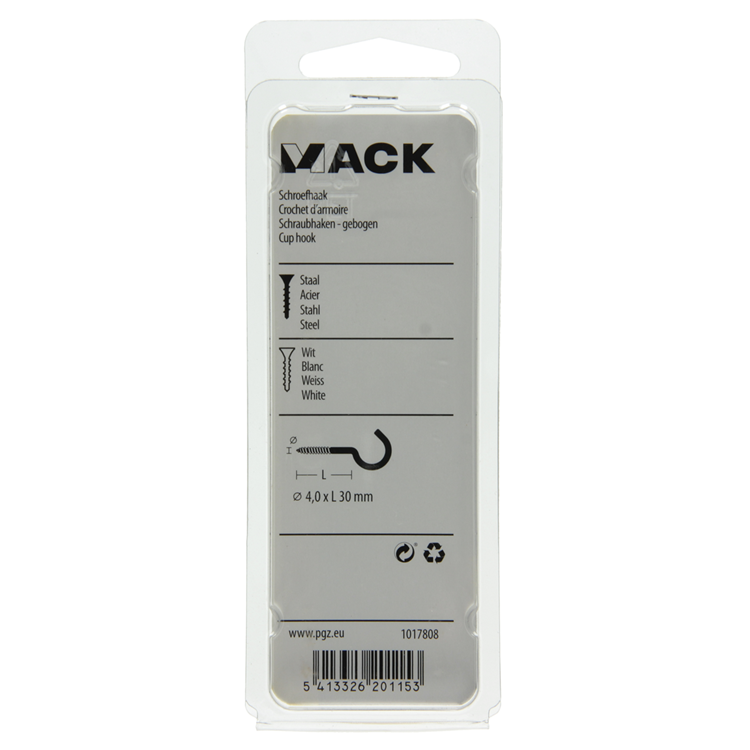 Load image into Gallery viewer, Mack 1017808 - schroefhaak staal wit 4 st 4,0 x 30 mm | 10 stuks