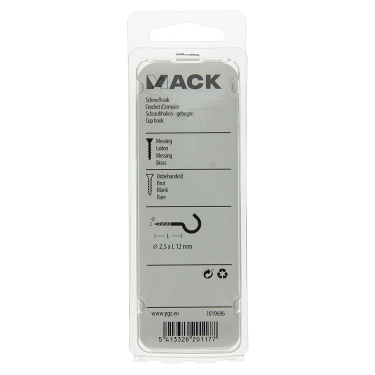 Load image into Gallery viewer, Mack 1019696 - schroefhaak messing 7 st 2,5 x 12mm | 10 stuks