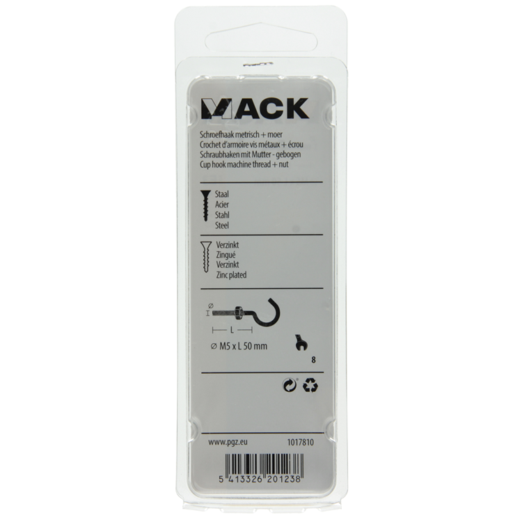 Load image into Gallery viewer, Mack 1017810 - schroefhaak metrisch + moer verzinkt 4st m5 x 50 mm | 10 stuks