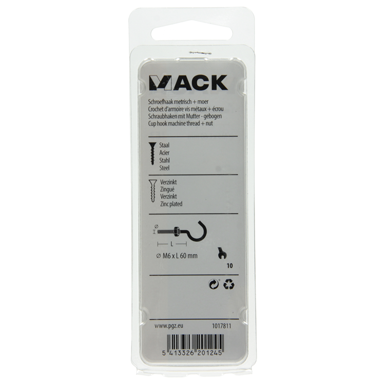 Load image into Gallery viewer, Mack 1017811 - schroefhaak metrisch + moer verzinkt 3st m6 x 60 mm | 10 stuks