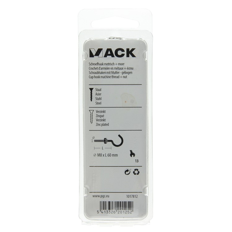 Load image into Gallery viewer, Mack 1017812 - schroefhaak metrisch + moer verzinkt 2st m8 x 60 mm | 10 stuks