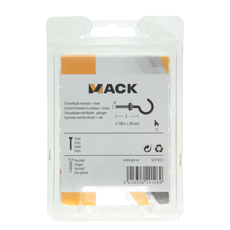 Load image into Gallery viewer, Mack 1017813 - schroefhaak metrisch + moer verzinkt 2st m8 x 80 mm | 5 stuks