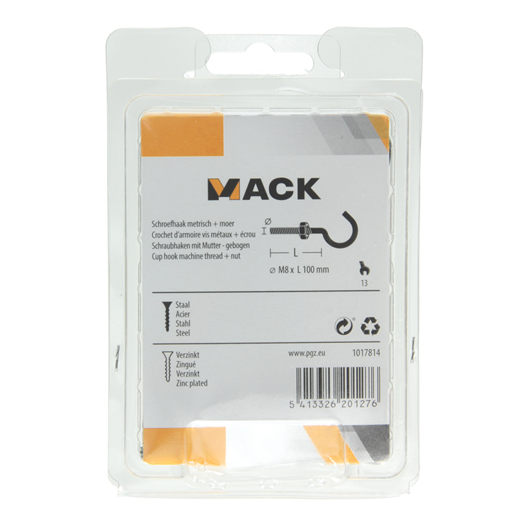 Load image into Gallery viewer, Mack 1017814 - schroefhaak metrisch + moer verzinkt 2st m8 x 100 mm | 5 stuks