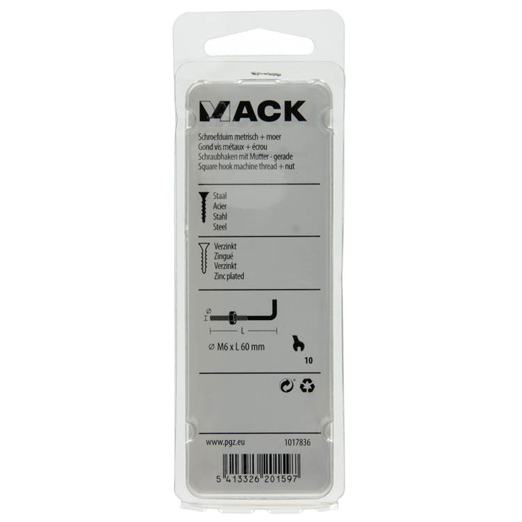 Load image into Gallery viewer, Mack 1017836 - schroefduim metrisch + moer staal 3 st m6 x 60 mm | 10 stuks