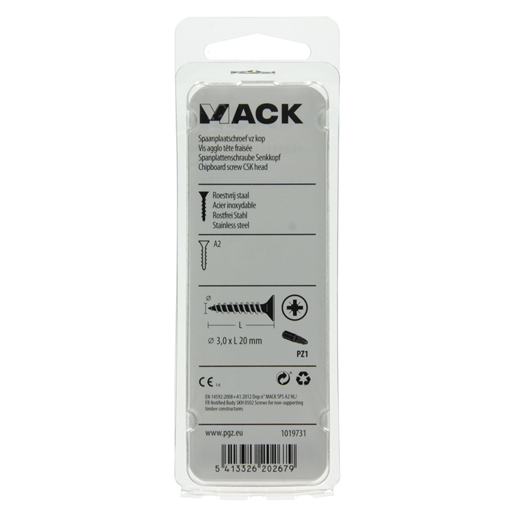 Load image into Gallery viewer, Mack 1019731 - spaanplaatschroef vz kop rvs 27 st 3,0 x 20 mm | 10 stuks