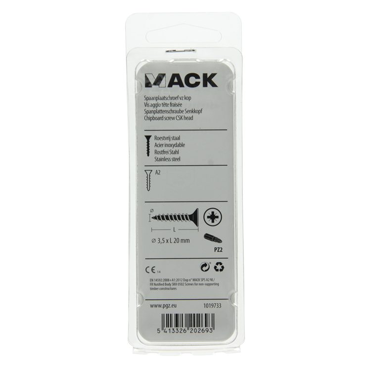 Load image into Gallery viewer, Mack 1019733 - spaanplaatschroef vz kop rvs 21 st 3,5 x 20 mm | 10 stuks