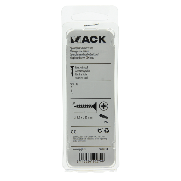Load image into Gallery viewer, Mack 1019734 - spaanplaatschroef vz kop rvs 18 st 3,5 x 25 mm | 10 stuks