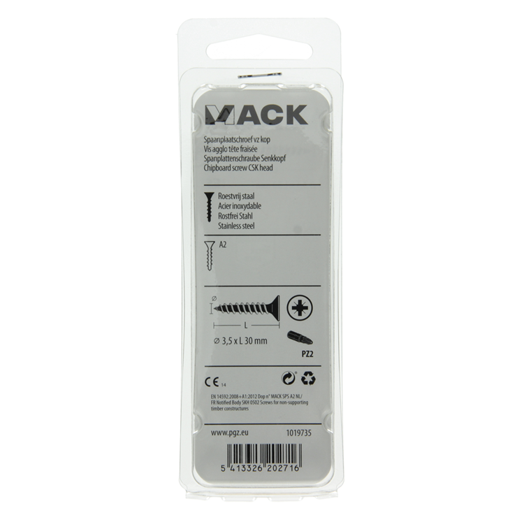Load image into Gallery viewer, Mack 1019735 - spaanplaatschroef vz kop rvs 16 st 3,5 x 30 mm | 10 stuks