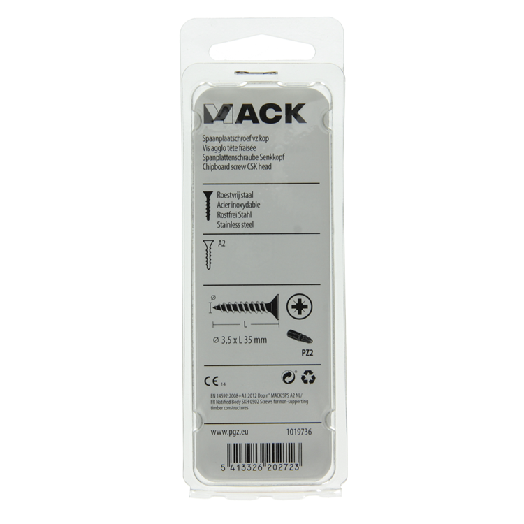 Load image into Gallery viewer, Mack 1019736 - spaanplaatschroef vz kop rvs 14 st 3,5 x 35 mm | 10 stuks