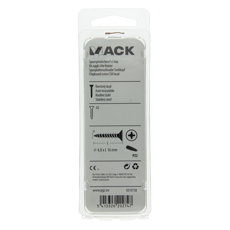Load image into Gallery viewer, Mack 1019738 - spaanplaatschroef vz kop rvs 20 st 4,0 x 16 mm | 10 stuks