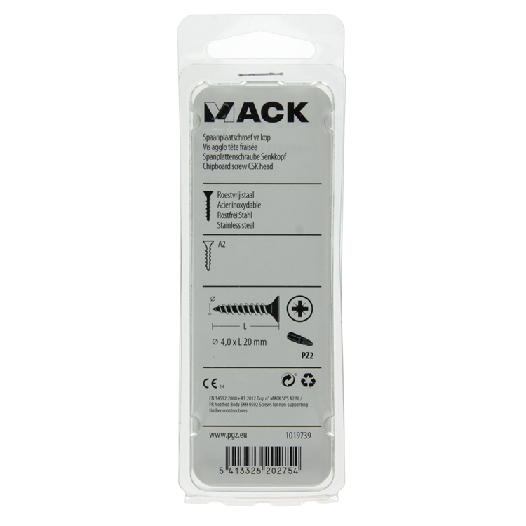 Load image into Gallery viewer, Mack 1019739 - spaanplaatschroef vz kop rvs 17 st 4,0 x 20 mm | 10 stuks