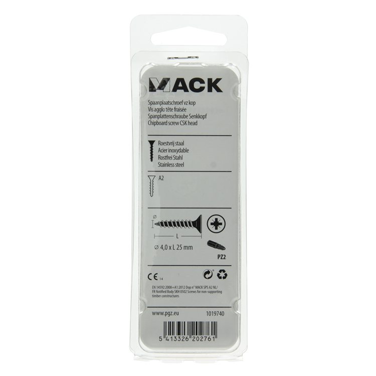 Load image into Gallery viewer, Mack 1019740 - spaanplaatschroef vz kop rvs 15 st 4,0 x 25 mm | 10 stuks