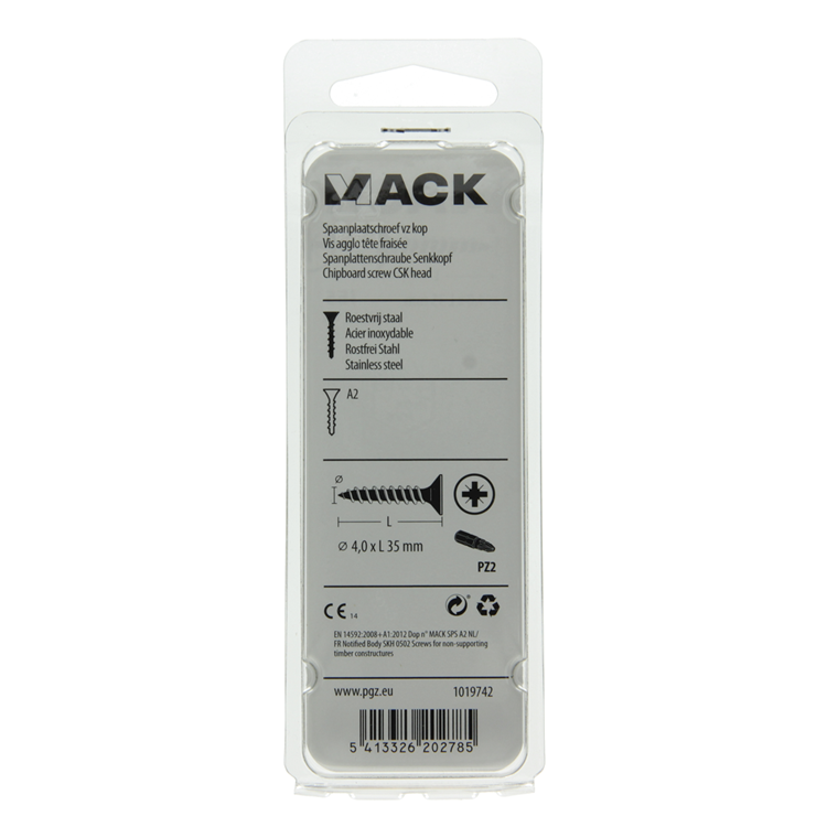 Load image into Gallery viewer, Mack 1019742 - spaanplaatschroef vz kop rvs 11 st 4,0 x 35 mm | 10 stuks