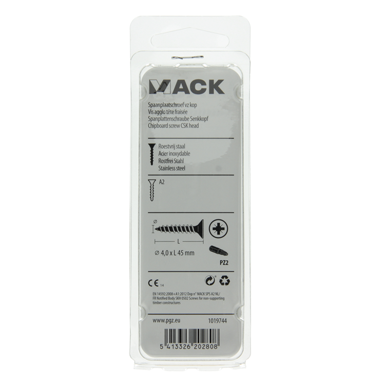 Load image into Gallery viewer, Mack 1019744 - spaanplaatschroef vz kop rvs 9 st 4,0 x 45 mm | 10 stuks