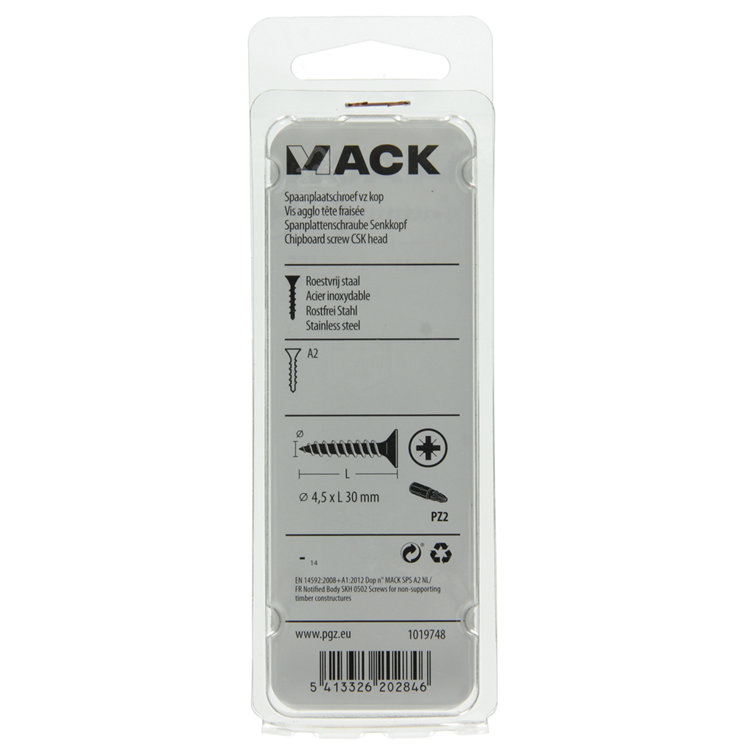 Load image into Gallery viewer, Mack 1019748 - spaanplaatschroef vz kop rvs 10 st 4,5 x 30 mm | 10 stuks