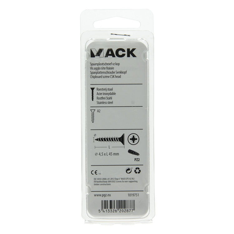 Load image into Gallery viewer, Mack 1019751 - spaanplaatschroef vz kop rvs 7 st 4,5 x 45 mm | 10 stuks