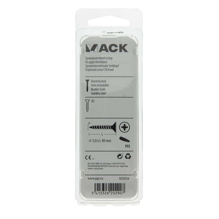 Afbeelding laden in galerijviewer, Mack 1019754 - spaanplaatschroef vz kop rvs 9 st 5,0 x 40 mm | 10 stuks