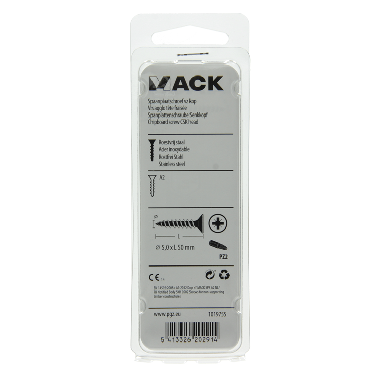 Load image into Gallery viewer, Mack 1019755 - spaanplaatschroef vz kop rvs 8 st 5,0 x 50 mm | 10 stuks
