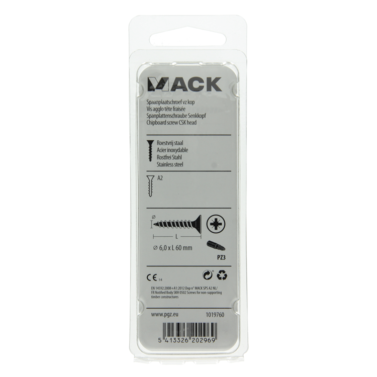 Load image into Gallery viewer, Mack 1019760 - spaanplaatschroef vz kop rvs 6 st 6,0 x 60 mm | 10 stuks