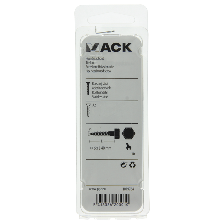 Afbeelding laden in galerijviewer, Mack 1019764 - houtdraadbout roestvrijstaal 4 st 6 x 40 mm | 10 stuks