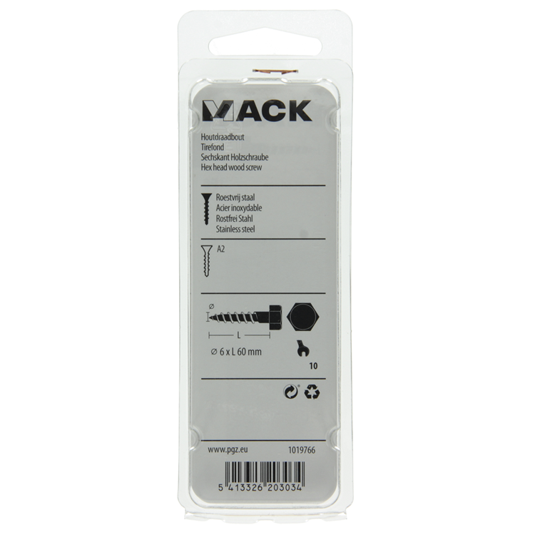 Load image into Gallery viewer, Mack 1019766 - houtdraadbout roestvrijstaal 3 st 6 x 60 mm | 10 stuks