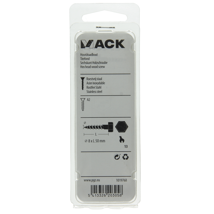 Load image into Gallery viewer, Mack 1019768 - houtdraadbout roestvrijstaal 2 st 8 x 50 mm | 10 stuks