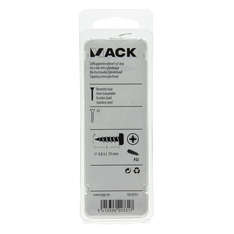 Load image into Gallery viewer, Mack 1019793 - zelftappende schroef cyl.kop a2 9 st 4,8 x 19 mm | 10 stuks
