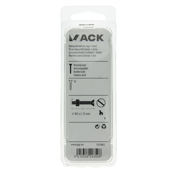 Afbeelding laden in galerijviewer, Mack 1019803 - metaalschroef verz. kop + moer rvs 15 st m3x25 | 10 stuks