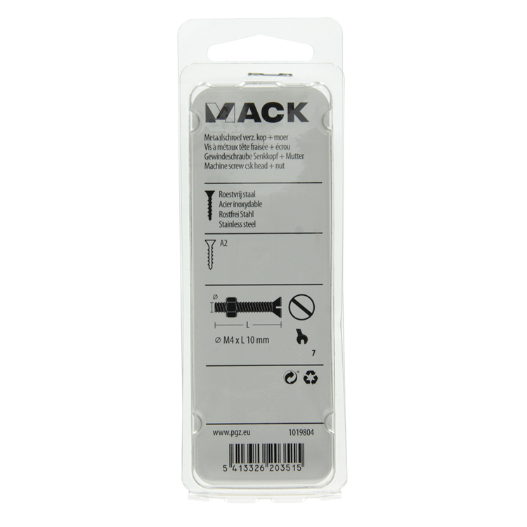 Load image into Gallery viewer, Mack 1019804 - metaalschroef verz. kop + moer rvs 15 st m4x10 | 10 stuks