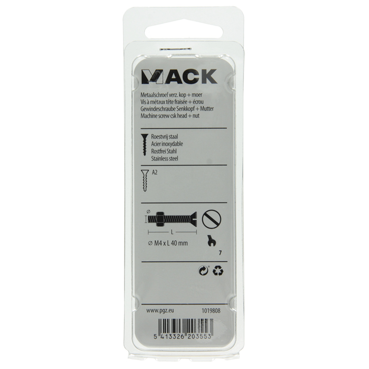 Load image into Gallery viewer, Mack 1019808 - metaalschroef verz. kop + moer rvs 8 st m4x40 | 10 stuks