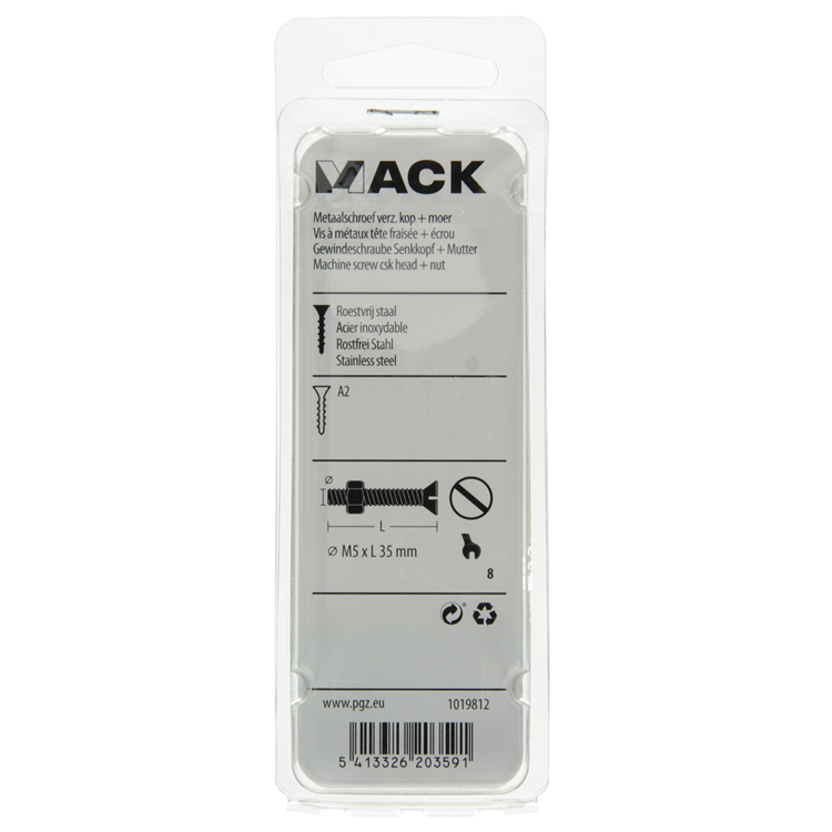Load image into Gallery viewer, Mack 1019812 - metaalschroef verz. kop + moer rvs 5 st m5x35 | 10 stuks