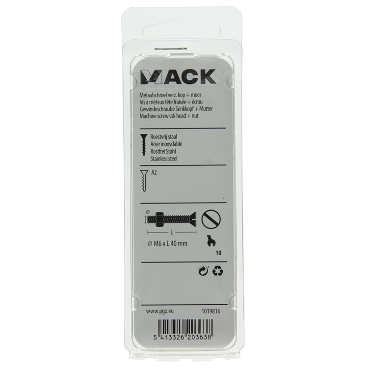 Load image into Gallery viewer, Mack 1019816 - metaalschroef verz. kop + moer rvs 3 st m6x40 | 10 stuks