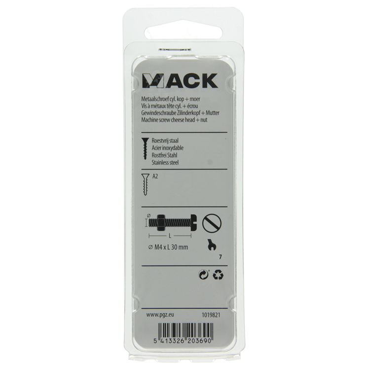 Load image into Gallery viewer, Mack 1019821 - metaalschroef cyl. kop + moer rvs 9 st m4x30 | 10 stuks