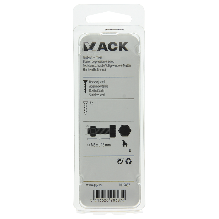 Load image into Gallery viewer, Mack 1019837 - tapbout + moer roestvrijstaal 7 st m5x16 | 10 stuks
