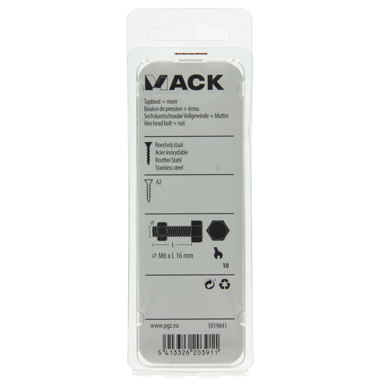 Load image into Gallery viewer, Mack 1019841 - tapbout + moer roestvrijstaal 5 st m6x16 | 10 stuks