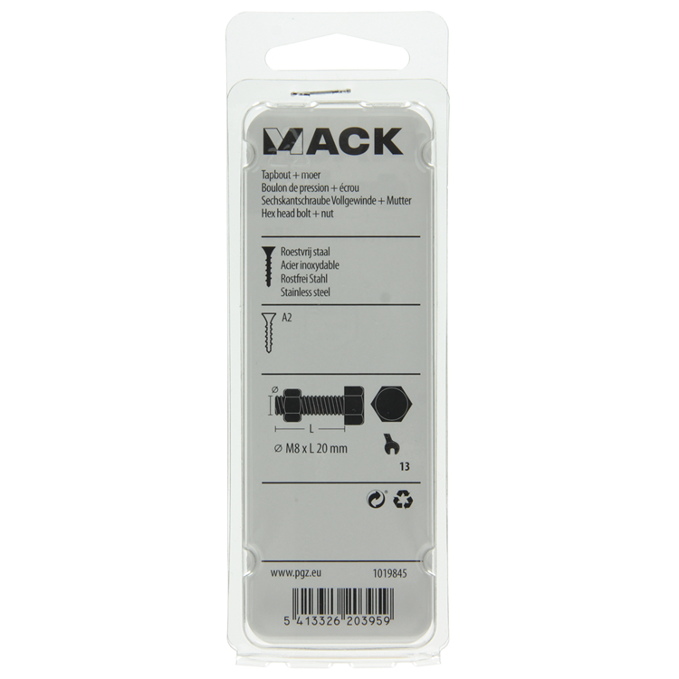 Load image into Gallery viewer, Mack 1019845 - tapbout + moer roestvrijstaal 2 st m8x20 | 10 stuks