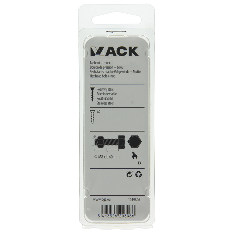 Load image into Gallery viewer, Mack 1019846 - tapbout + moer roestvrijstaal 2 st m8x40 | 10 stuks
