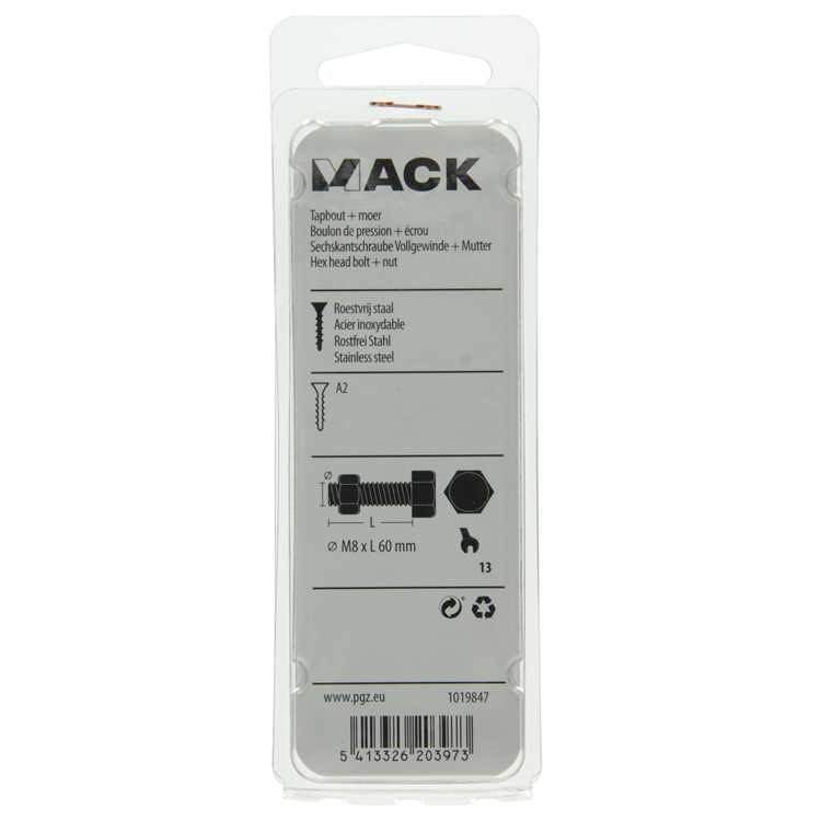 Load image into Gallery viewer, Mack 1019847 - tapbout + moer roestvrijstaal 2 st m8x60 | 10 stuks