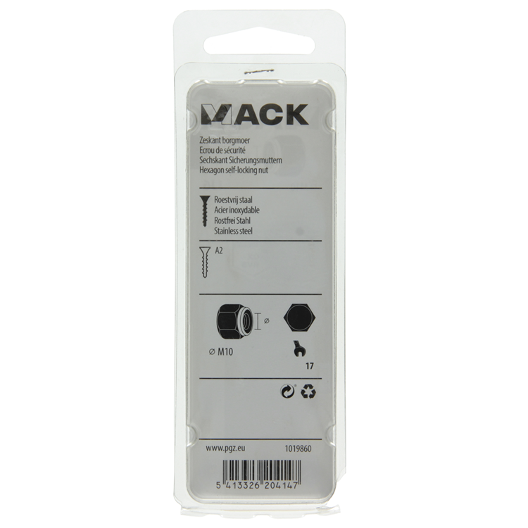 Afbeelding laden in galerijviewer, Mack 1019860 - zeskant borgmoer inox a2 4 st m 10 | 10 stuks