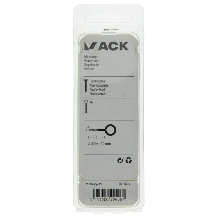 Load image into Gallery viewer, Mack 1019893 - schroefoog roestvrijstaal 2 st 4,0x30 mm | 10 stuks
