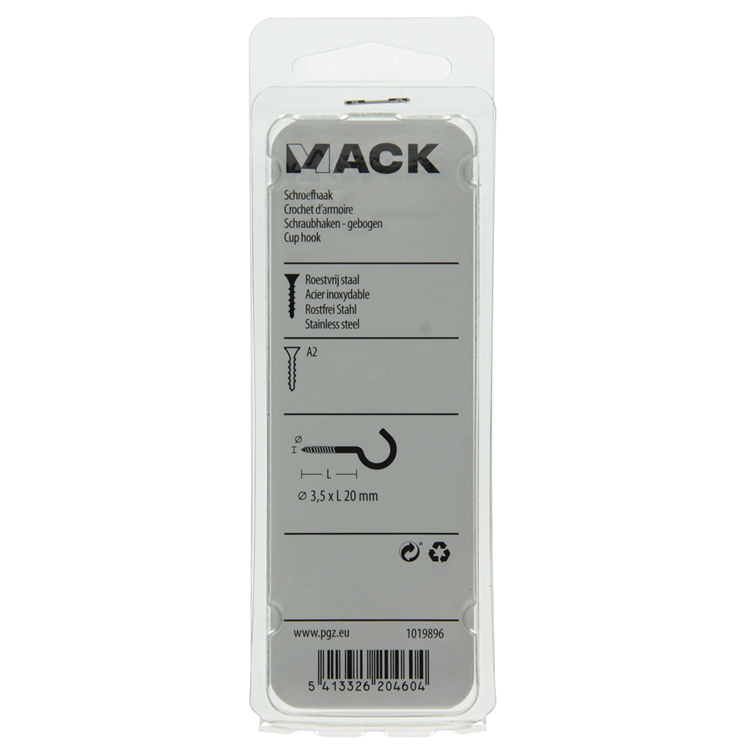 Load image into Gallery viewer, Mack 1019896 - schroefhaak roestvrijstaal 2 st 3,5 x 20 mm | 10 stuks