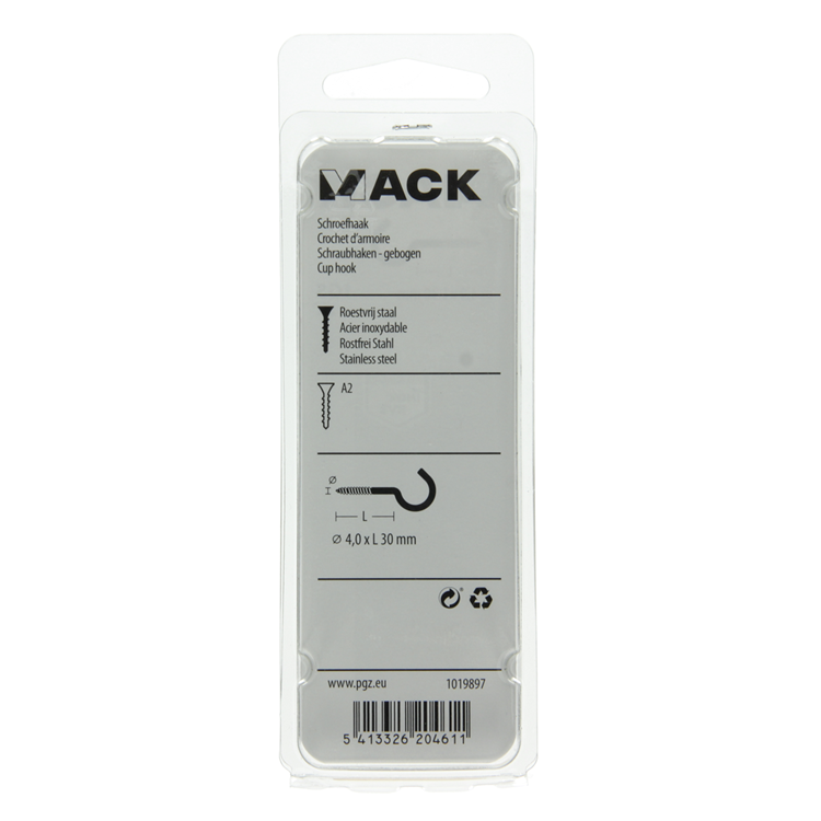 Load image into Gallery viewer, Mack 1019897 - schroefhaak roestvrijstaal 2 st 4,0x30 mm | 10 stuks