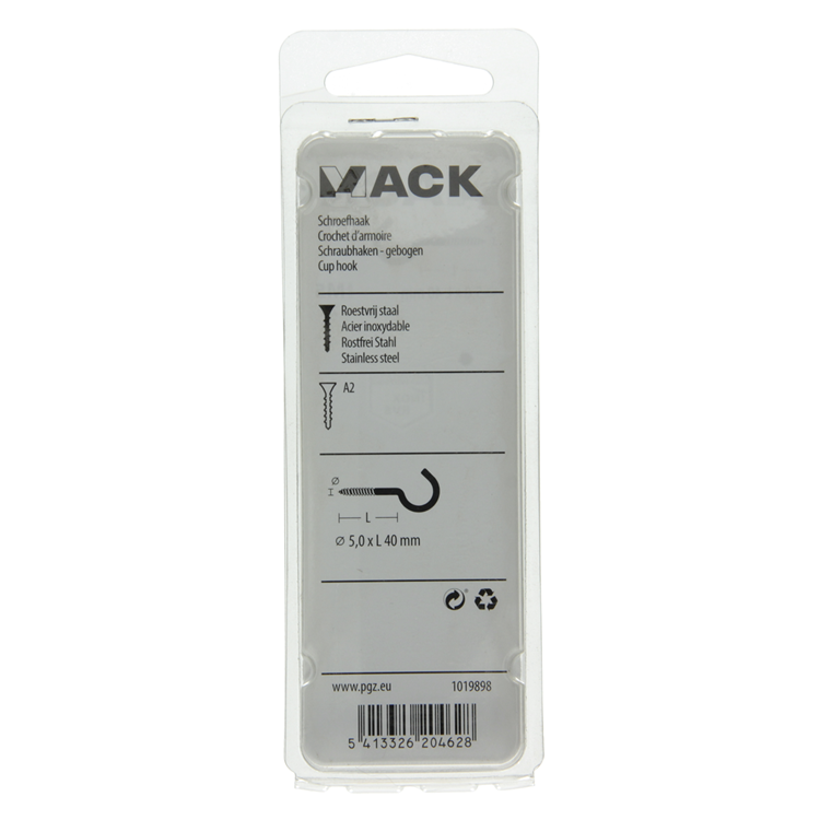 Load image into Gallery viewer, Mack 1019898 - schroefhaak roestvrijstaal 2 st 5,0x40 mm | 10 stuks