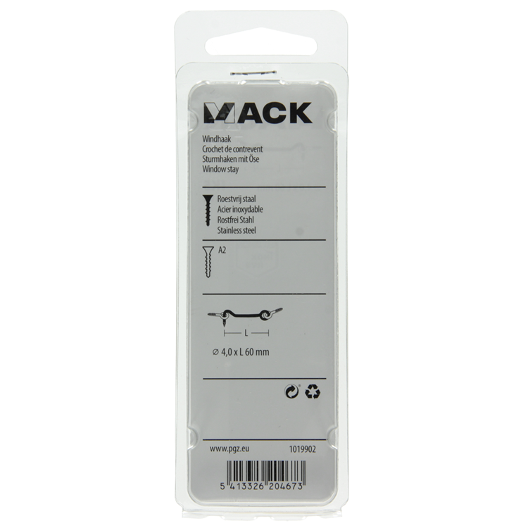 Load image into Gallery viewer, Mack 1019902 - windhaak roestvrijstaal 1 st 4,0 x 60 mm | 10 stuks