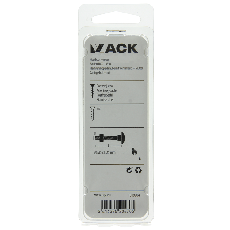 Load image into Gallery viewer, Mack 1019904 - houtbout + moer roestvrijstaal 7 st m5x25 mm | 10 stuks