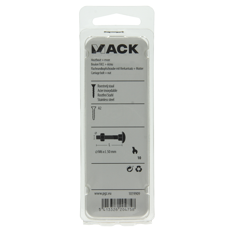 Load image into Gallery viewer, Mack 1019909 - houtbout + moer roestvrijstaal 3 st m6 x 50 mm | 10 stuks