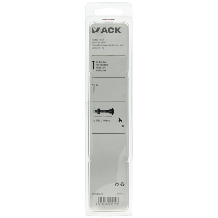 Load image into Gallery viewer, Mack 1019913 - houtbout + moer roestvrijstaal 2 st m6 x 100 mm | 5 stuks
