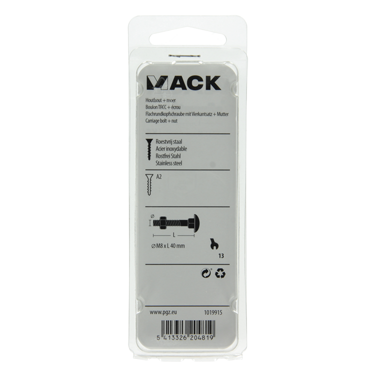 Load image into Gallery viewer, Mack 1019915 - houtbout + moer roestvrijstaal 4 st m8 x 40 mm | 5 stuks